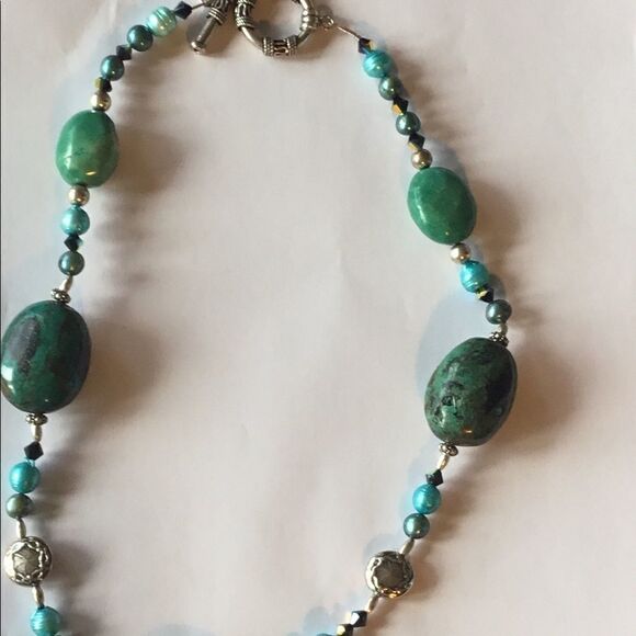 Sterling Silver, Natural Turquoise 24 " Necklace - Picture 9 of 11